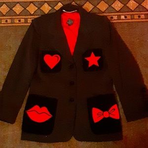 80s Styled Black And Red Blazer Coat